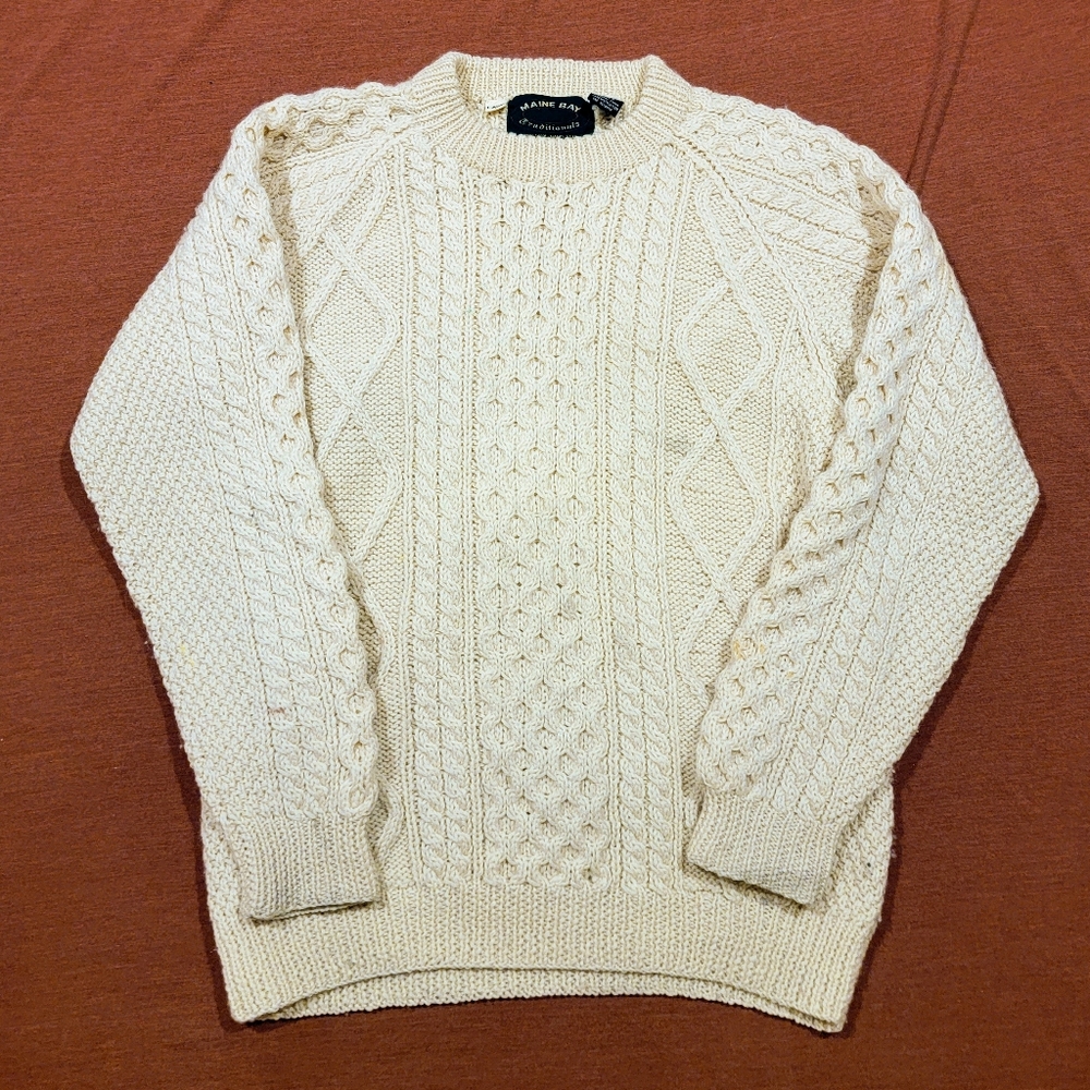 Vintage 100% Wool Hand Cable Knit Oversized Grandma Women's Sweater